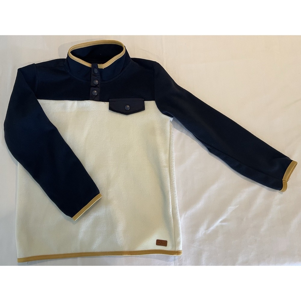 7 For All Mankind Snap Fleece Pullover Sweatshirt Cream Navy Yellow Boys Sz 7